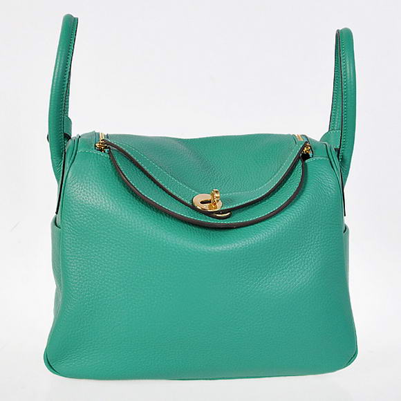 High Quality Replica Hermes Lindy 30CM Havanne Handbags 1057 Green Leather Golden Hardware - Click Image to Close